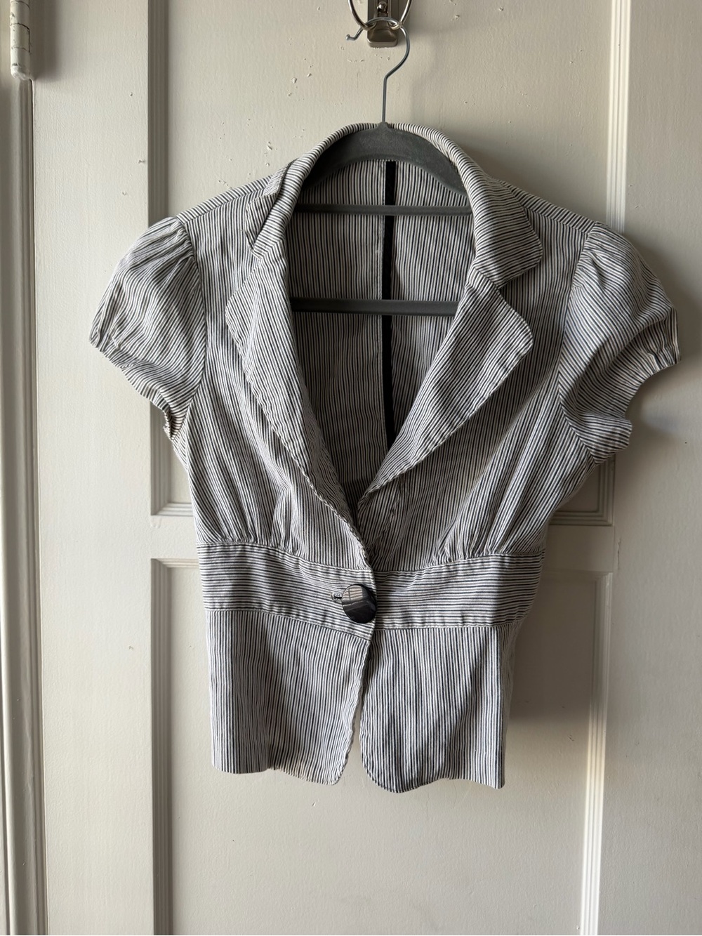 Papaya Striped Short Sleeve Blazer Jacket - White/Black
